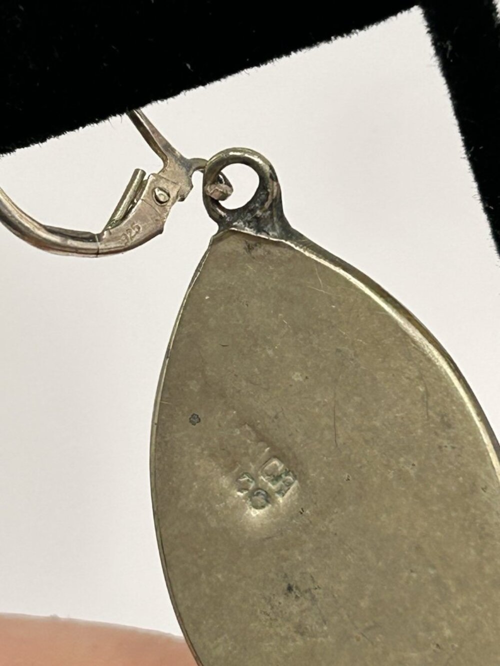 Vintage Abalone Shell Inlay Dangle Earrings 925 Sterling Silver Black Oval - Picture 4 of 14